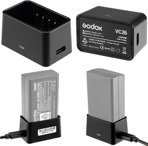 GODOX V1 Rechargeable Battery Pack VC26 USB Battery Charger DC 5V Input DC 8.4V Output for Charging V1S V1C V1N V1F V1O V1P Round Head Flash Battery (VC26) in Saudi Arabia