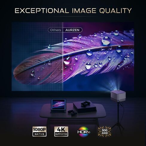 جهاز عرض 3 في 1 يدعم 4K، جهاز عرض ذكي AURZEN BOOM 3 مزود بواي فاي وبلوتوث، صوت DoIby ثلاثي الأبعاد ومكبرات صوت 36 وات، تركيز تلقائي وحجر مفاتيح، جهاز عرض Netflix الرسمي 500 ANSI Home Outdoor، فضي in Saudi Arabia