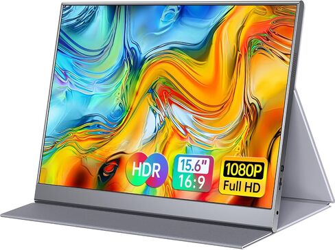 شاشة محمولة مقاس 15.6 بوصة، شاشة خارجية 1080P USB-C HDMI ثانية لأجهزة الكمبيوتر المحمول، الكمبيوتر الشخصي، هاتف Mac، PS، Xbox، Swich، شاشة ألعاب IPS رفيعة للغاية بدون إطار / غطاء ذكي ممتاز in Saudi Arabia