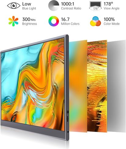 شاشة محمولة مقاس 15.6 بوصة، شاشة خارجية 1080P USB-C HDMI ثانية لأجهزة الكمبيوتر المحمول، الكمبيوتر الشخصي، هاتف Mac، PS، Xbox، Swich، شاشة ألعاب IPS رفيعة للغاية بدون إطار / غطاء ذكي ممتاز in Saudi Arabia