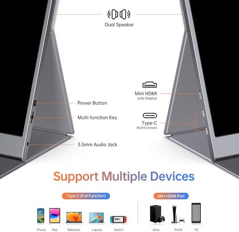 شاشة محمولة مقاس 15.6 بوصة، شاشة خارجية 1080P USB-C HDMI ثانية لأجهزة الكمبيوتر المحمول، الكمبيوتر الشخصي، هاتف Mac، PS، Xbox، Swich، شاشة ألعاب IPS رفيعة للغاية بدون إطار / غطاء ذكي ممتاز in Saudi Arabia