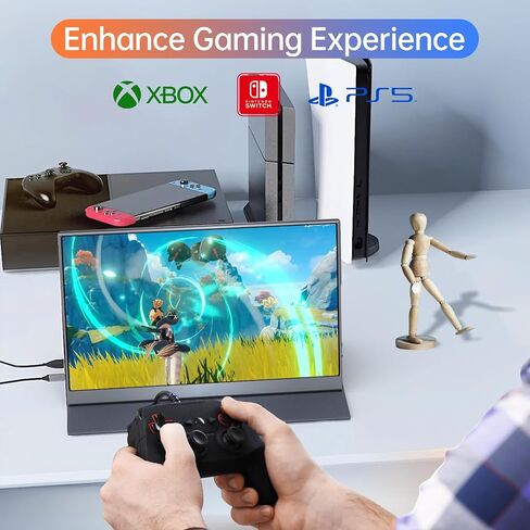 شاشة محمولة مقاس 15.6 بوصة، شاشة خارجية 1080P USB-C HDMI ثانية لأجهزة الكمبيوتر المحمول، الكمبيوتر الشخصي، هاتف Mac، PS، Xbox، Swich، شاشة ألعاب IPS رفيعة للغاية بدون إطار / غطاء ذكي ممتاز in Saudi Arabia