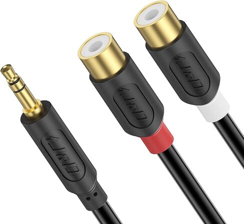 كابل J&D 3.5 مم إلى 2 RCA، سلسلة موجات صوتية مطلية بالذهب 3.5 مم ذكر إلى 2RCA أنثى محول صوت ستيريو Y كابل RCA مقسم، 6 أقدام in Kuwait