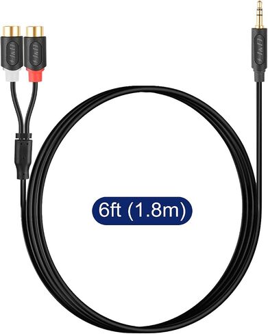 كابل J&D 3.5 مم إلى 2 RCA، سلسلة موجات صوتية مطلية بالذهب 3.5 مم ذكر إلى 2RCA أنثى محول صوت ستيريو Y كابل RCA مقسم، 6 أقدام in Kuwait