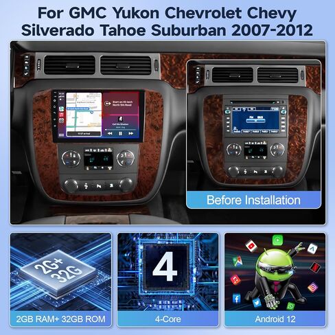 Leadfan Android Car Stereo Radio for GMC Yukon Chevrolet Chevy Silverado Tahoe Suburban 2007-2012 with Wireless Carplay Android Auto 9" Touch Screen In-Dash GPS Navigation WIFI Bluetooth Backup Camera in Kuwait