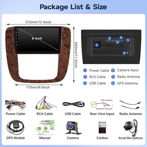 Leadfan Android Car Stereo Radio for GMC Yukon Chevrolet Chevy Silverado Tahoe Suburban 2007-2012 with Wireless Carplay Android Auto 9" Touch Screen In-Dash GPS Navigation WIFI Bluetooth Backup Camera in Kuwait