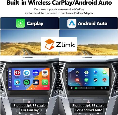 UNITOPSCI 2G+32G ستيريو سيارة أندرويد لشركة Hyundai Santa Fe IX45 2013-2017 لاسلكي Apple CarPlay Android Auto Bluetooth GPS Navigation Mirror Link 9 بوصة شاشة تعمل باللمس FM WiFi USB SWC + ميكروفون كاميرا احتياطية in Saudi Arabia