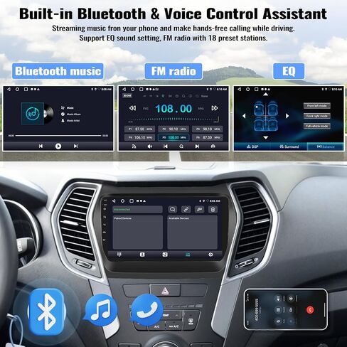 UNITOPSCI 2G+32G ستيريو سيارة أندرويد لشركة Hyundai Santa Fe IX45 2013-2017 لاسلكي Apple CarPlay Android Auto Bluetooth GPS Navigation Mirror Link 9 بوصة شاشة تعمل باللمس FM WiFi USB SWC + ميكروفون كاميرا احتياطية in Saudi Arabia