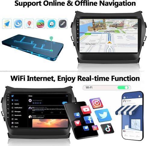 UNITOPSCI 2G+32G ستيريو سيارة أندرويد لشركة Hyundai Santa Fe IX45 2013-2017 لاسلكي Apple CarPlay Android Auto Bluetooth GPS Navigation Mirror Link 9 بوصة شاشة تعمل باللمس FM WiFi USB SWC + ميكروفون كاميرا احتياطية in Saudi Arabia