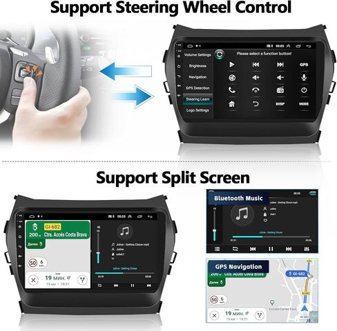 UNITOPSCI 2G+32G ستيريو سيارة أندرويد لشركة Hyundai Santa Fe IX45 2013-2017 لاسلكي Apple CarPlay Android Auto Bluetooth GPS Navigation Mirror Link 9 بوصة شاشة تعمل باللمس FM WiFi USB SWC + ميكروفون كاميرا احتياطية in Saudi Arabia