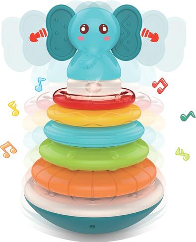 PlenPLAY Baby Tummy Time Toys - Dino Stacking Toys for Age 6+ Months, Weeble Wobble Toys for Babies 6 9 12 Months, Stacking Rings STEM Learning Toy, Sensory Learning Toy (Dinosaur) in Saudi Arabia