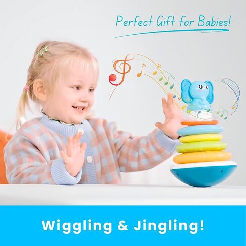 PlenPLAY Baby Tummy Time Toys - Dino Stacking Toys for Age 6+ Months, Weeble Wobble Toys for Babies 6 9 12 Months, Stacking Rings STEM Learning Toy, Sensory Learning Toy (Dinosaur) in Saudi Arabia