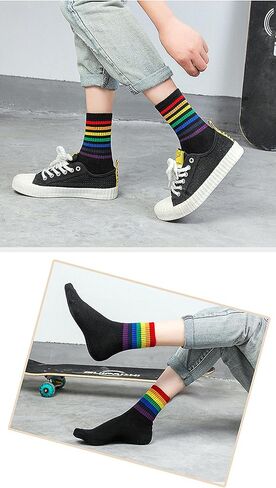 Colorful Stripes Crew Socks Cute White Tube Socks Athletic Boot Sock for Women, Ladies, Girls, 5 Pack in Kuwait