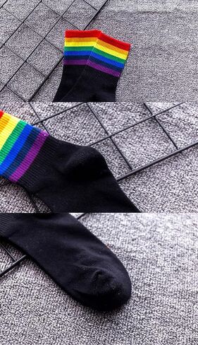 Colorful Stripes Crew Socks Cute White Tube Socks Athletic Boot Sock for Women, Ladies, Girls, 5 Pack in Kuwait