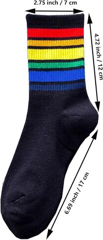Colorful Stripes Crew Socks Cute White Tube Socks Athletic Boot Sock for Women, Ladies, Girls, 5 Pack in Kuwait