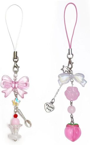 Cute Y2K Phone Charm Aesthetic Phone Charms Strap Pink Bear Butterfly Star Cross Accessories for Phone Keychain Camera Purse Backpack Bag Pendants Decor (2pcs pink) in Kuwait