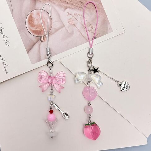 Cute Y2K Phone Charm Aesthetic Phone Charms Strap Pink Bear Butterfly Star Cross Accessories for Phone Keychain Camera Purse Backpack Bag Pendants Decor (2pcs pink) in Kuwait