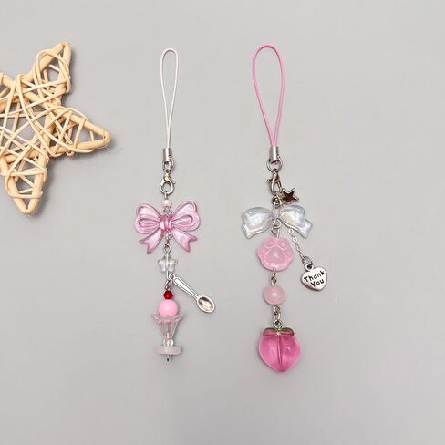 Cute Y2K Phone Charm Aesthetic Phone Charms Strap Pink Bear Butterfly Star Cross Accessories for Phone Keychain Camera Purse Backpack Bag Pendants Decor (2pcs pink) in Kuwait