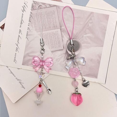 Cute Y2K Phone Charm Aesthetic Phone Charms Strap Pink Bear Butterfly Star Cross Accessories for Phone Keychain Camera Purse Backpack Bag Pendants Decor (2pcs pink) in Kuwait