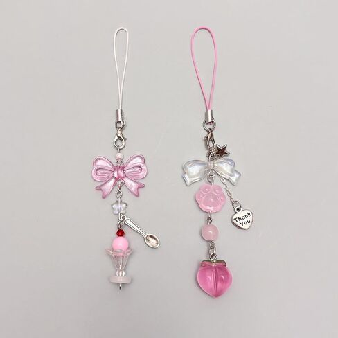 Cute Y2K Phone Charm Aesthetic Phone Charms Strap Pink Bear Butterfly Star Cross Accessories for Phone Keychain Camera Purse Backpack Bag Pendants Decor (2pcs pink) in Kuwait