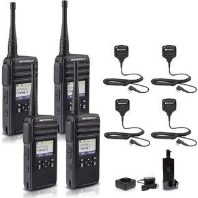 Motorola DTR700 Digital 2-Way Radio (50 Channels) (DTR700) + 4 x HKLN4606 Remote Speaker Mic (4-Pack)