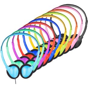 Bulk Classroom Headphones for Students Kids School 15 Pack Wholesale Headphones Class Set with 3.5mm Jack for Chromebook Laptop PC Computer Mixed Colors (A)