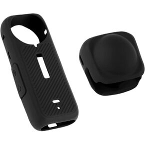 2pcs Camera Protective Cover Case & Lens Guard Cap, Premium Silicone Screen Protector and Lens Cap All-Round Protection Camera Accessories Compatible with Insta 360 x4(Black)