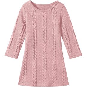 U·nikaka Toddler Baby Girl Dress Long Sleeve Dress Girls Knit Sweater Dress Fall Winter A-Line Pullover Casual Toddler Dress
