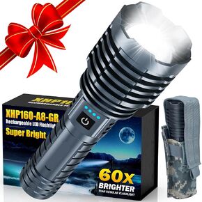 Super Bright LED Flashlight 1200000 High Lumens, Rechargeable Handheld Flashlights Powered by Battery, Powerful Waterproof Tactical Flashlights with Zoomable 6 Modes for Emergencies Camping