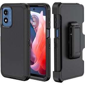 Phone Case for Moto G Play 2024 Case,Heavy Duty Hard Shockproof Armor Protector Case Cover with Belt Clip Holster for Moto G Play 2024 Phone Case (Black+Orange)