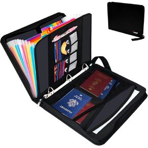 Accordion File Organizer, Fireproof Document Organizer with Life Binder and 12 Multi Pockets, Expanding File Folder Hold Letter A4 and More, Document Organizer Folio with Zippers & Handheld & Labels