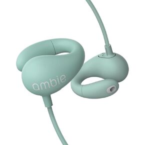 ambie Sound Earcuffs - Open Ear Earbuds Wired Ear Clip 3.5mm Headphones with Built-in Microphone & Easy Volume Control | Clip-on Ear Cuff Style Headset | Lightweight Silicone, Black