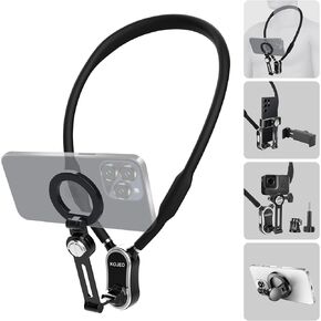 Magnetic Neck Phone Holder, Chest Mount 4 in 1 POV Shots Cell Phone and Action Camera Stand, Strap Clip Mount, for iPhone 16 15 14 13 12 Android GoPro DJI Insta360 Content Creators Video Recording