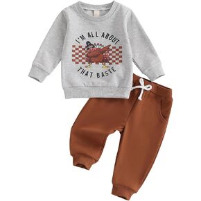 YINGISFITM Thanksgiving Day Toddler Baby Boy Outfit Turkey Crewneck Sweatshirt Long Sleeve Shirt Pants Fall Winter Clothes