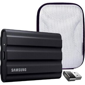 SAMSUNG MU-PE4T0S/AM T7 4TB Shield Portable SSD, USB 3.2, Black Bundle with Hard Shell Case & Converter Adapter Type C Adapter, Type-C USB C Female to USB2.0 USB 2.0 A Male