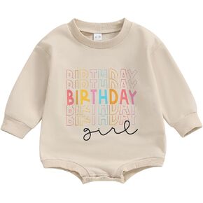 Kayotuas First Birthday Outfit Baby Boy Girl Bubble Romper Birthday Letter Long Sleeve Sweater Crewneck Sweatshirt Bodysuit