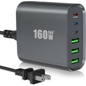 160W 6-Port GaN USB C Wall Charger, Portable Fast Charging Station for MacBook Pro/Air, iPad Pro, iPhone 14/13/Mini/Pro/13Pro Max/12, Galaxy Note