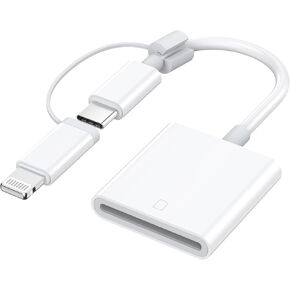 قارئ بطاقة SD لجهاز iPhone iPad، قارئ بطاقة ذاكرة USB C وموصل Lightning مزدوج، محول قارئ بطاقة SD 2 في 1 لهاتف iPhone 16 15 14 13 12 11 XS XR X 8، عارض كاميرا محمول، التوصيل والتشغيل in Kuwait