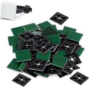 50 Pcs 3M Back-Glue Self Adhesive Cable Zip Tie Mounts Self-adhesive Tie Holders Backed Zip Tie Base Holders for Office Home Cable Wire Management(Black)