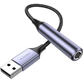 MOSWAG USB to 1/4 Jack Audio Adapter, USB to 6.35mm Female Headphone Aux Adapter with USB External Sound Card Compatible with Laptop, PC, Amplifier, Speaker, 6.35mm Headphone
