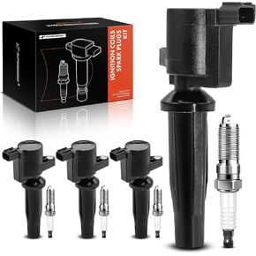 A-Premium Set of 4 Ignition Coil Pack and Iridium Spark Plugs Compatible with Ford Escape, Fusion, C-Max, Transit Connect, SSV Plug-In Hybrid, Police Responder Hybrid & Lincoln MKZ & Mercury Mariner