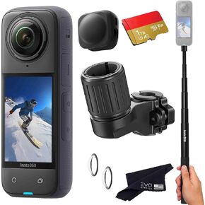 Insta360 X4 Skiing Bundle - Waterproof 360 Action Camera with 1/2" 48MP Sensors, 8K 360 HDR Video |Bundle Includes Ski Pole Mount, Action Selfie Stick, Lens Cap (No Card)