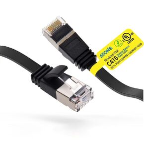 AEONS Cat 6 Flat Shielded Ethernet Patch Cable 4 ft Outdoor Indoor 10Gbps Support Cat7 Cat8 Network Slim Internet RJ45 LAN Cord Cat6 High Speed Computer Wire Gaming, UL Listed, Black