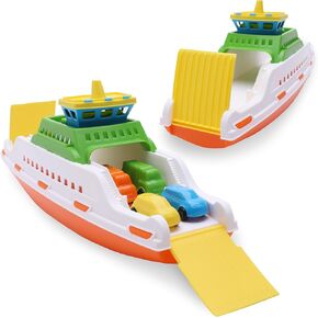 Toyland® 41cm (16") Colourful Cargo Ship with Moveable Doors, Crane & 6 Plastic Containers - Kids Floating Water Toy - Pool & Bathtime Toys - 3 Years+