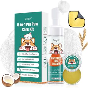Dogjii Dog Paw Clean Care Kit - Waterless Dog Paw Cleaner for Deep & Quick Cleaning - Dog Paw Balm for Heal Dry Cracked Paws & Nose - Natural Sulfate Free Dog Paw Protector for Pet Foot Washer Care