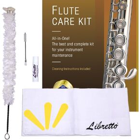 Libretto Flute Cleaning Kit, Cleaning Rod + Cleaning Cotton Cloth + Cork Grease, Black Plastic Rod, Lint-Free Cotton Cleaning Polish Cloth, Premium Cork Grease