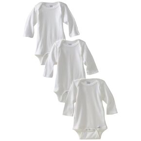 Gerber Unisex-Baby Newborn 3 Pack Longsleeve Onesie, White, 0-3 Months