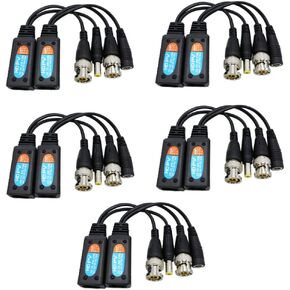 Passive Video Balun RJ45 Transceiver Transmitter HD-CVI/TVI/AHD/CVBS 8MP with DC Built-in Transient Suppression Protection for CCTV Security DVR Surveillance Camera System 5 Pairs