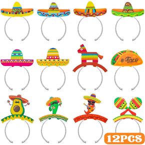 12 PCS Cinco De Mayo Decorations, 12 Styles Mexican Headbands, Colorful Patterned Cardboard Sombrero Cinco De Mayo Hats Fiesta Headbands for Women Men Costume Mexican Theme Celebration Party Favors