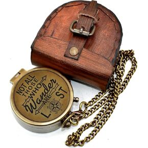 Brass Compass Not All Those Who Wander are Lost Slogan Engraved Compass, Brass Compass, Nautical Compass, Hiking Compass Brown 2 Inch